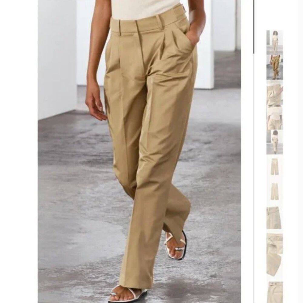 NWT ZARA PLEATED PANTS ZW COLLECTION BEIGE